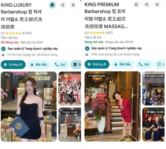 Đánh giá google maps chất lượng 5 sao cho hai chi nhánh của King Luxury.